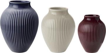 Knabstrup Keramik Knabstrup Mini Vase 3 Stk Ripple Berry, Sand, Dark B...