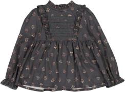 Wheat Skjortebluse Nolia Str 110 / 5 år - Black Flowers Bluser Bomuld ...