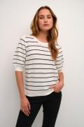 Cream Crsillar Knit Pullover Kvinde Eggnog Black Stripe Kortærmet Stri...