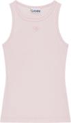 Ganni Soft Cotton Rib Tank Top Kvinde Chalk Pink Kortærmede T-shirts S...