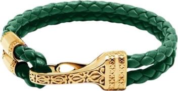 Nialaya Men's Green Leather Bracelet With Gold Plated Bali Clasp Lock ...