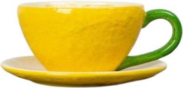 BYON Cup and Plate Lemon Yellow Str 13,5x10x6cm/ø13,5x1,5cm 25cl - Kop...