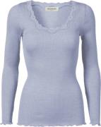 Rosemunde Silk Tshirt w/ Lace Kvinde Heather Sky Langærmede Bluser Str...