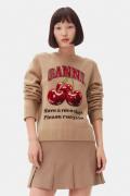 Ganni Graphic Wool Mix Cherry Crewneck Kvinde Safari Sweaters Str L - ...