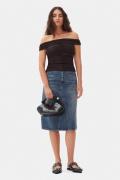 Ganni Heavy Washed Denim Midi Skirt Kvinde Mid Blue Vintage Midi Neder...