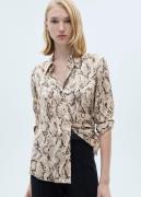 MANGO Satin Print Shirt Kvinde Lt Pastel Brown Langærmede Skjorter Str...