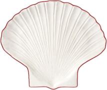 BYON Plate Shell Line S White/red Str 16x13x2cm - Kage & Desserttaller...