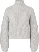 Lollys Laundry Elioll Knit Jumper LS Kvinde Light Grey Melange Rullekr...