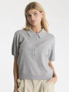 Neo Noir Gracie Knit Polo Tee Kvinde Light Grey Melange Kortærmet Stri...