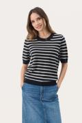 Part Two Everlottapw PU Kvinde Navy Whitecap Stripe Kortærmet Strik Re...