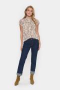 Saint Tropez Liljasz Crinkle SS Shirt Kvinde Fog Windswept Leaves Skjo...