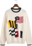 Gant Flag Intarsia Cotton Cneck Mand Eggshell Sweaters Str L - hos Mag...